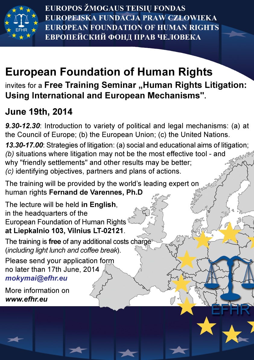 EFHR kviečia į nemokamus žmogaus teisių mokymus